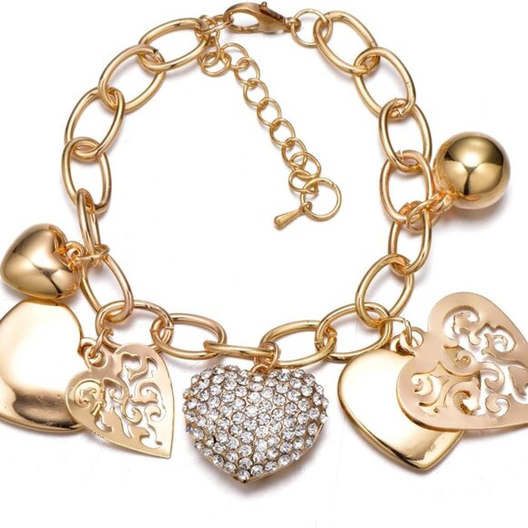 Jewelry - Gold Chain Link Bracelet - 7"+ 2" Extender 14K Gold Plated Love Locked Bracelets